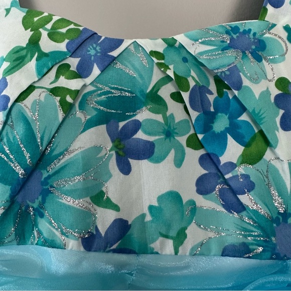 NWT Bonnie Jean Turquoise Floral Ballon Hem Dress Sz 16 - Picture 7 of 15